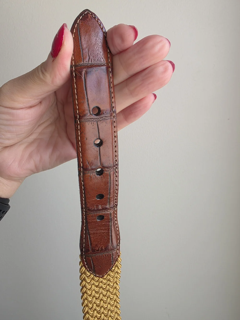 Martin Dingman Gold Woven Stretch Leather Trim Belt Size 42 Hand Made USA